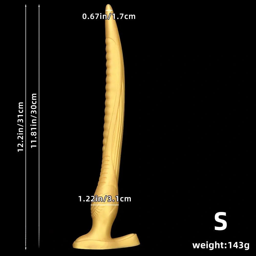 Gold tapered ribbed silicone anal dildo, photo 9