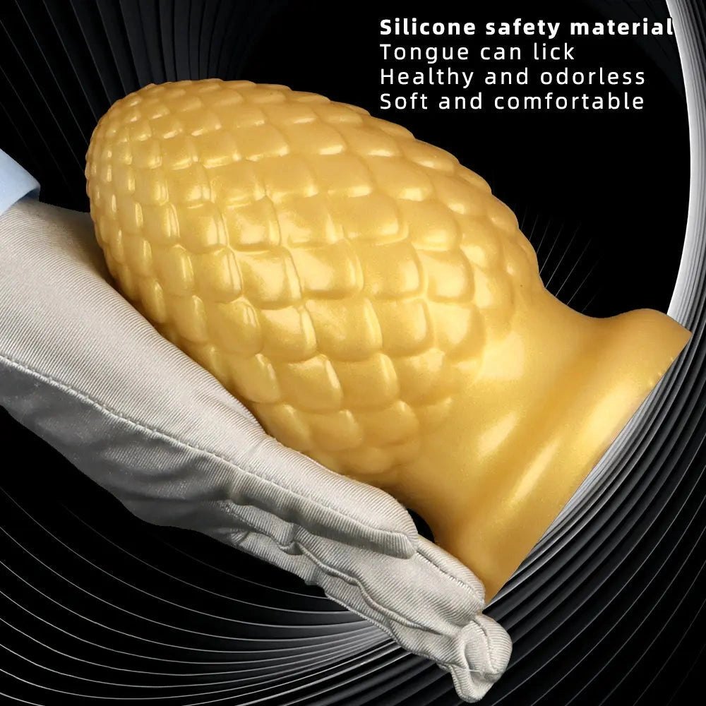 Gold textured silicone butt plug, photo 5