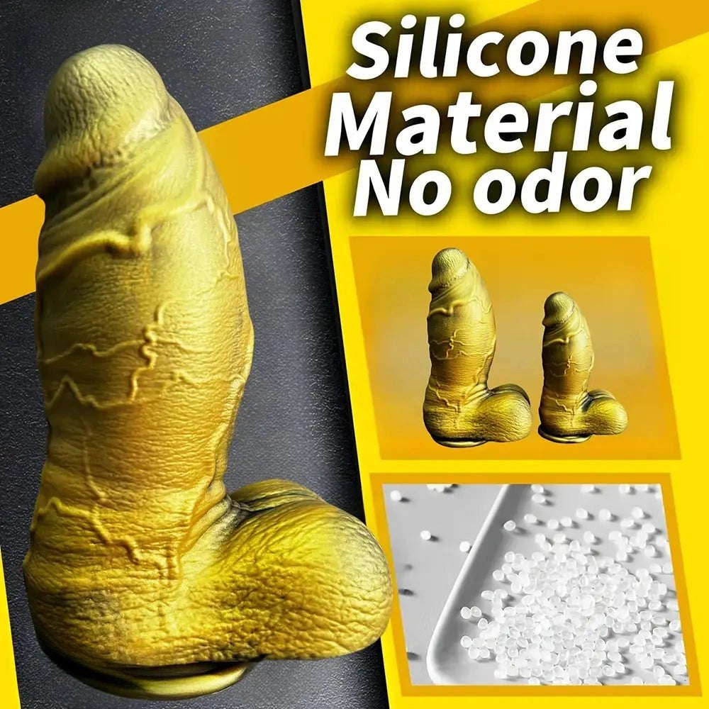 Gold realistic thick silicone dildo, photo 8