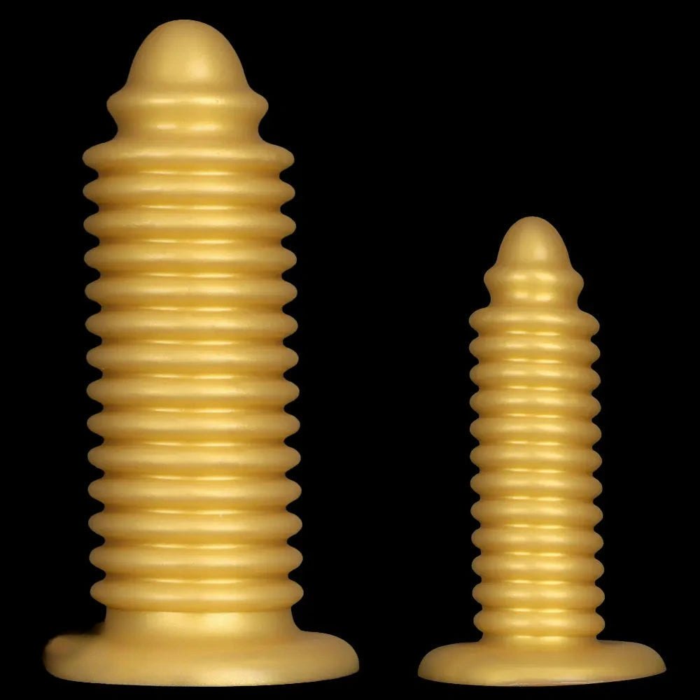 Gold silicone ribbed anal plug, photo 1