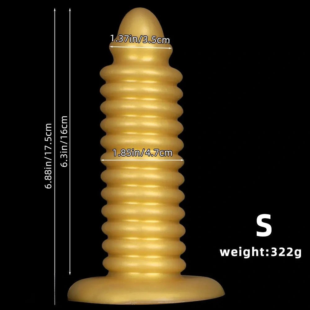 Gold silicone ribbed anal plug, photo 10