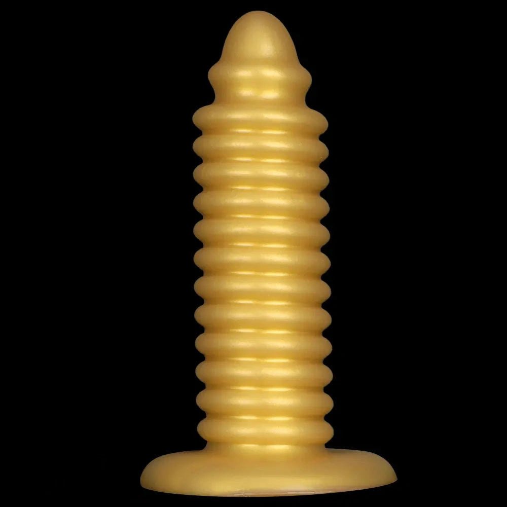 Gold silicone ribbed anal plug, photo 12