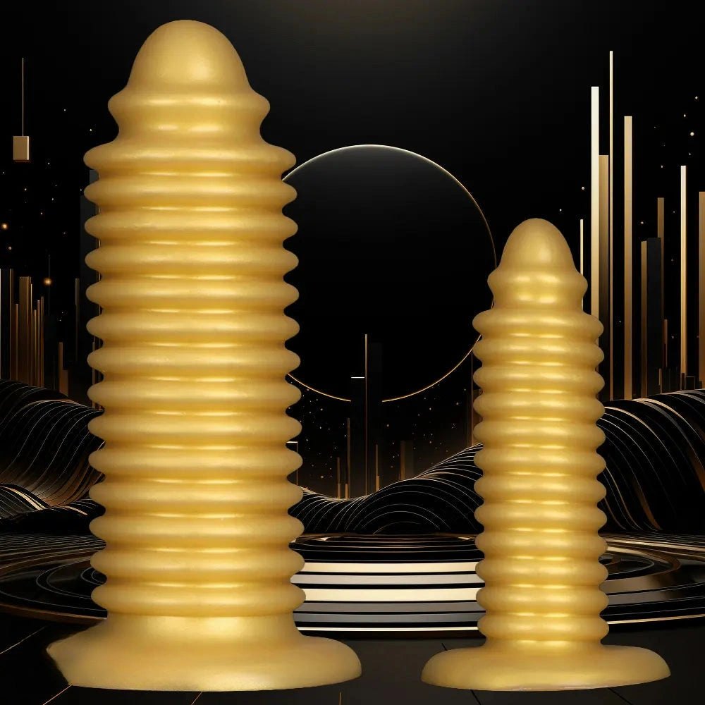 Gold silicone ribbed anal plug, photo 3