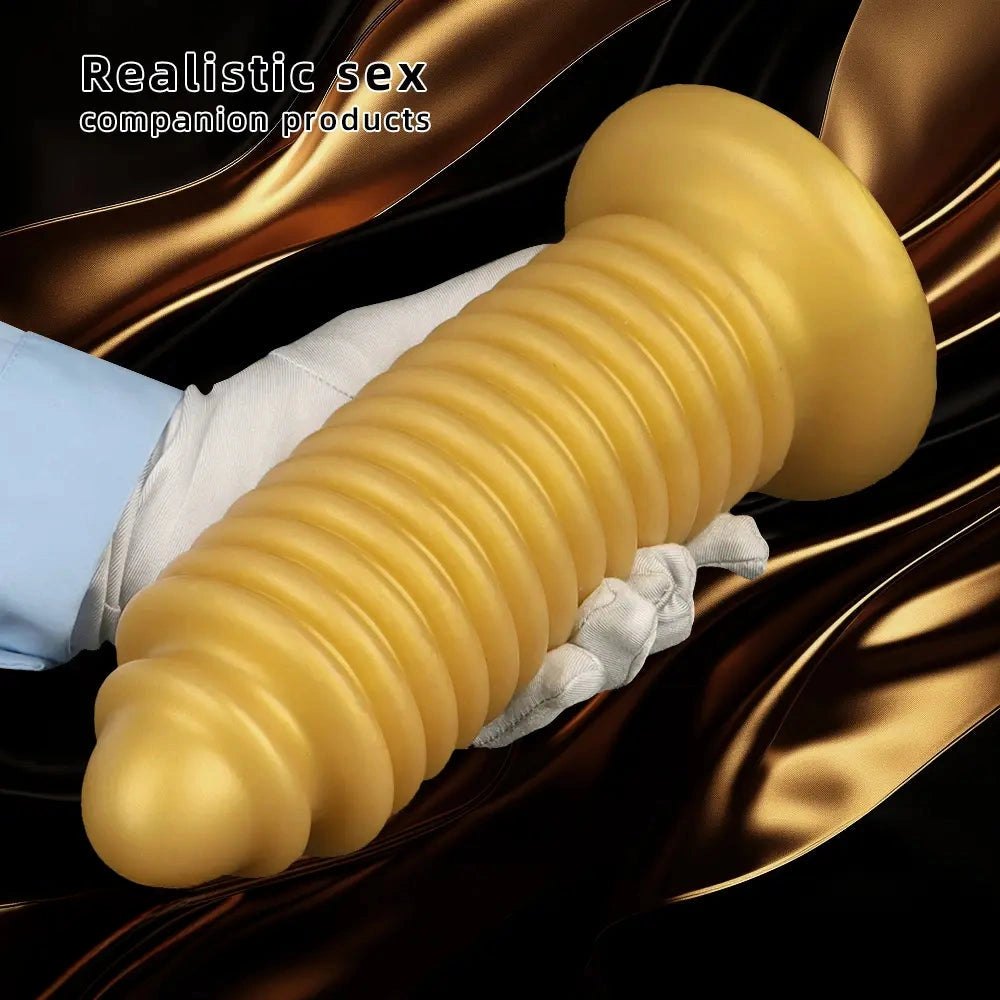 Gold silicone ribbed anal plug, photo 4
