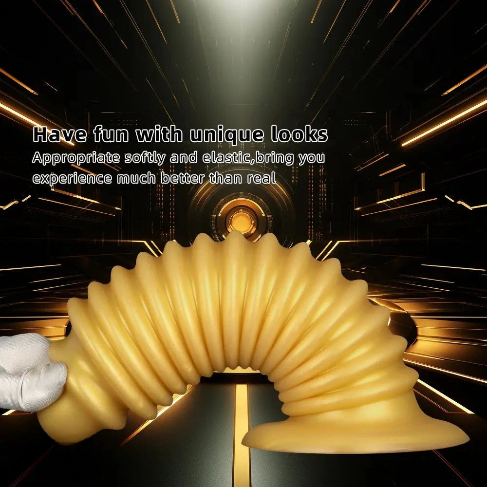 Gold silicone ribbed anal plug, photo 5