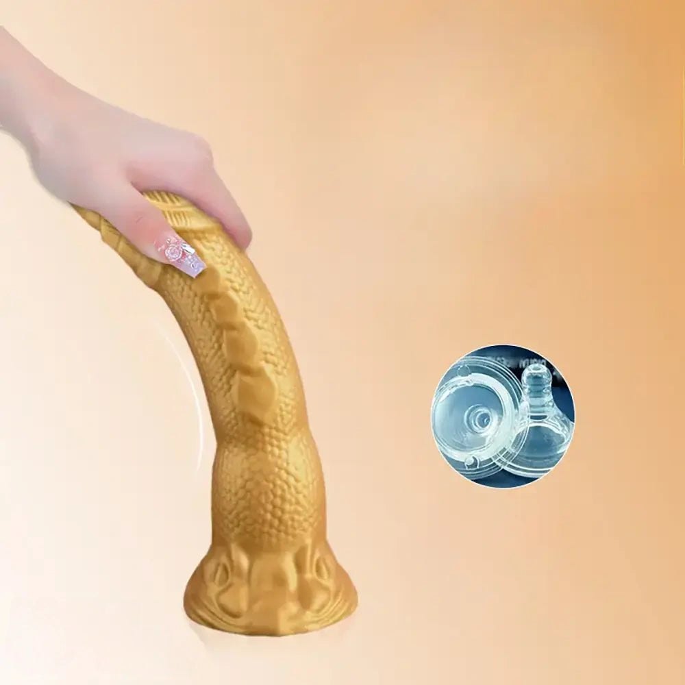 Gold dragon scale fantasy silicone dildo, photo 2