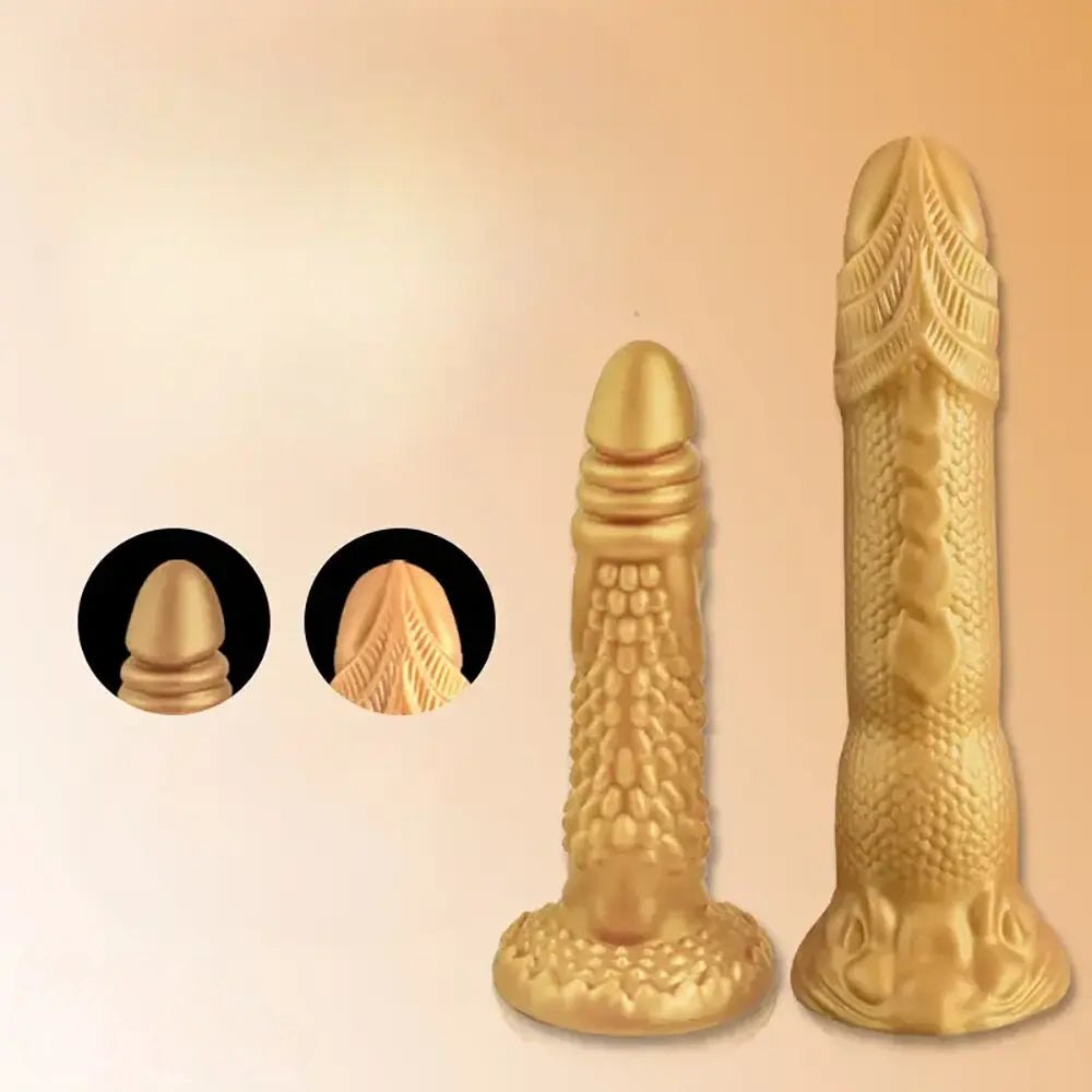 Gold dragon scale fantasy silicone dildo, photo 4