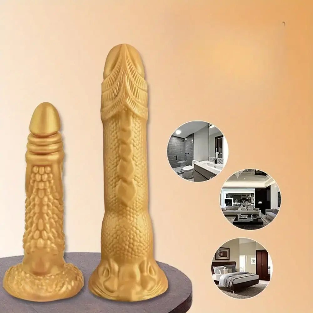 Gold dragon scale fantasy silicone dildo, photo 7