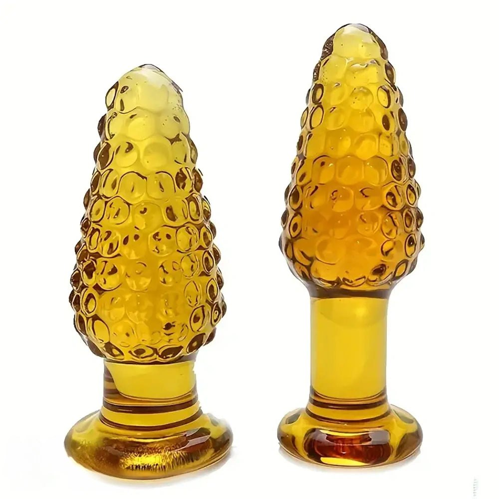 Golden glass textured anal plug, photo 1
