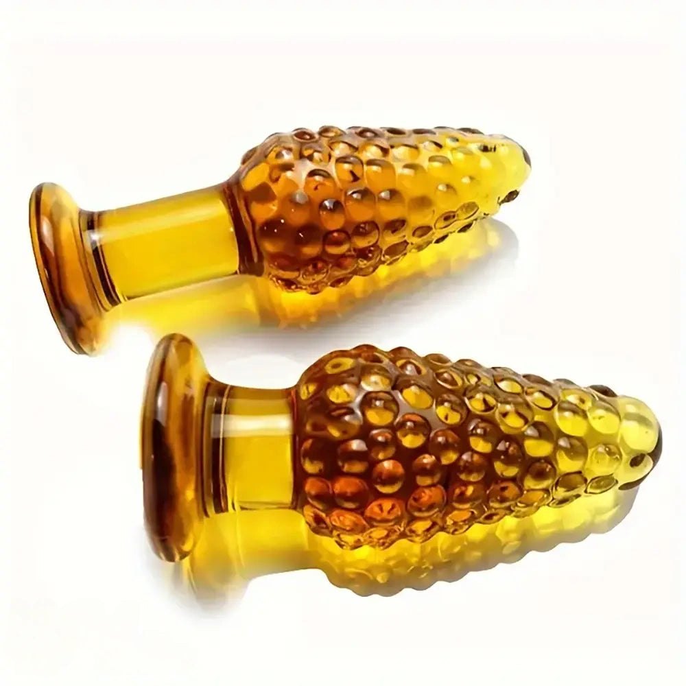Golden glass textured anal plug, photo 11