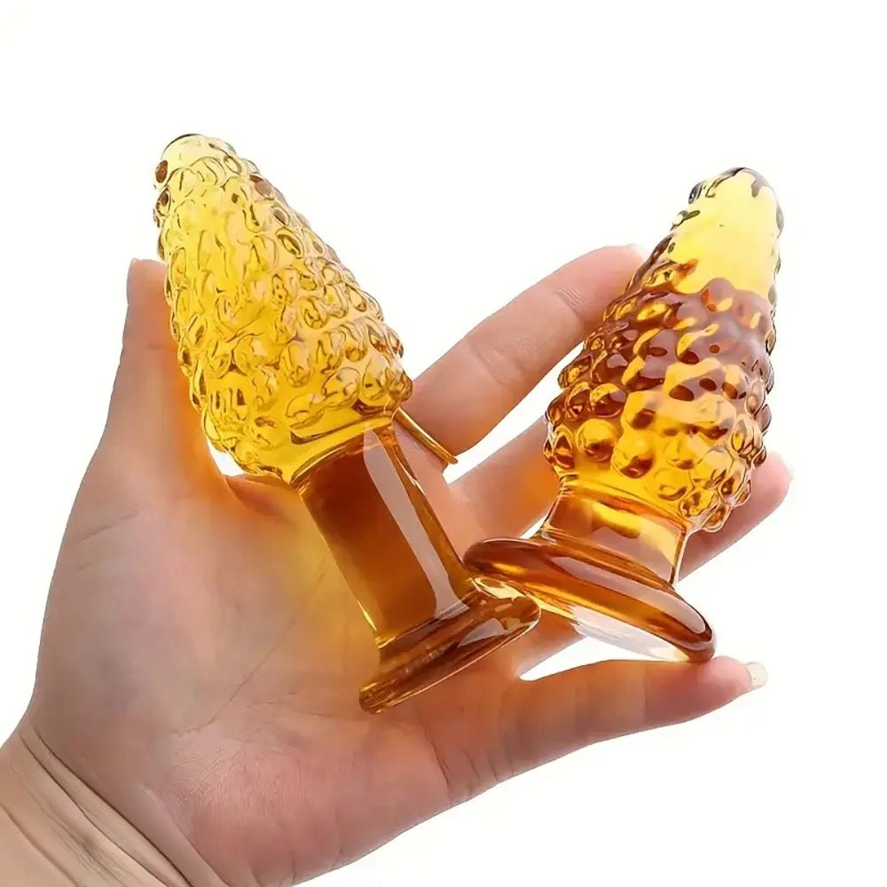 Golden glass textured anal plug, photo 12