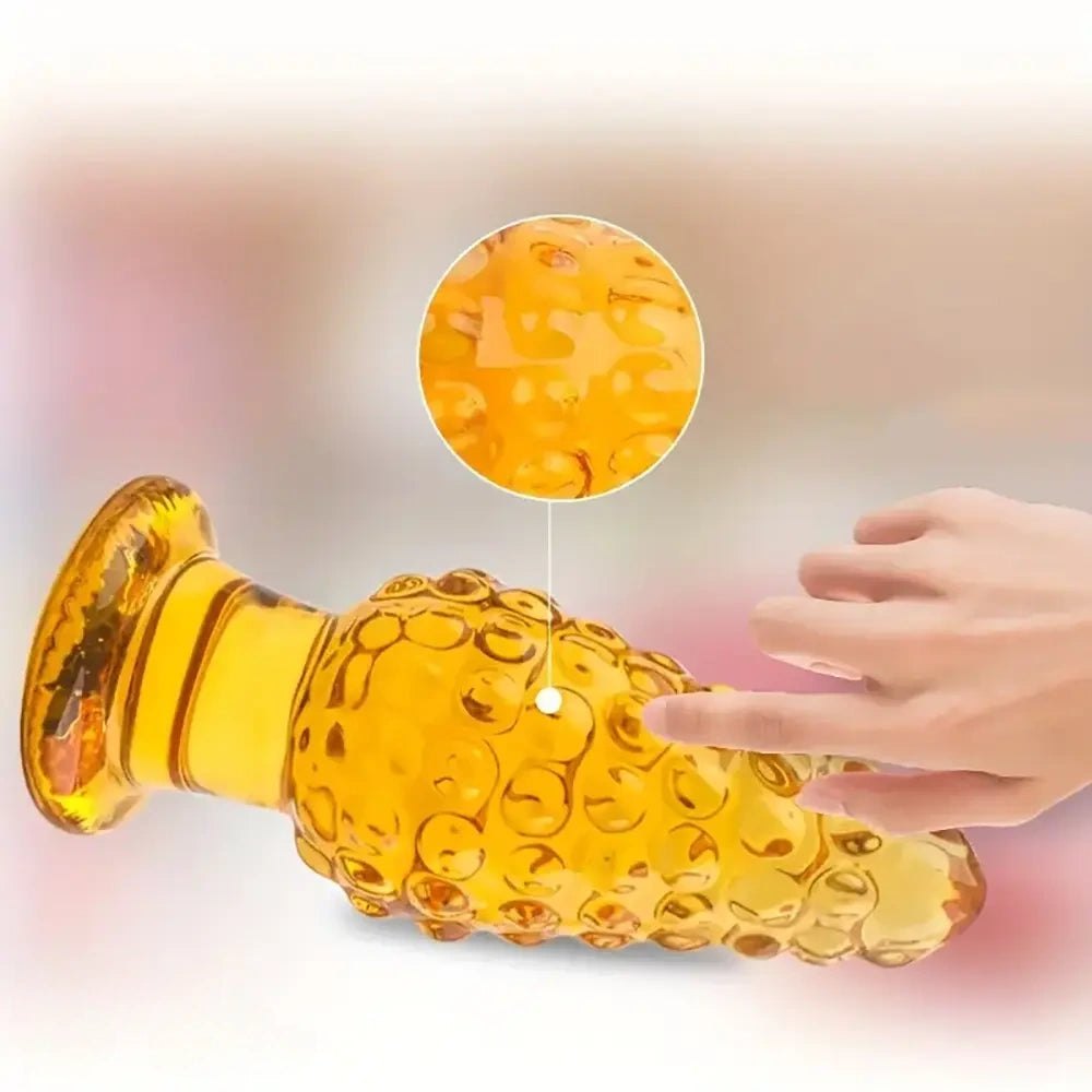 Golden glass textured anal plug, photo 7
