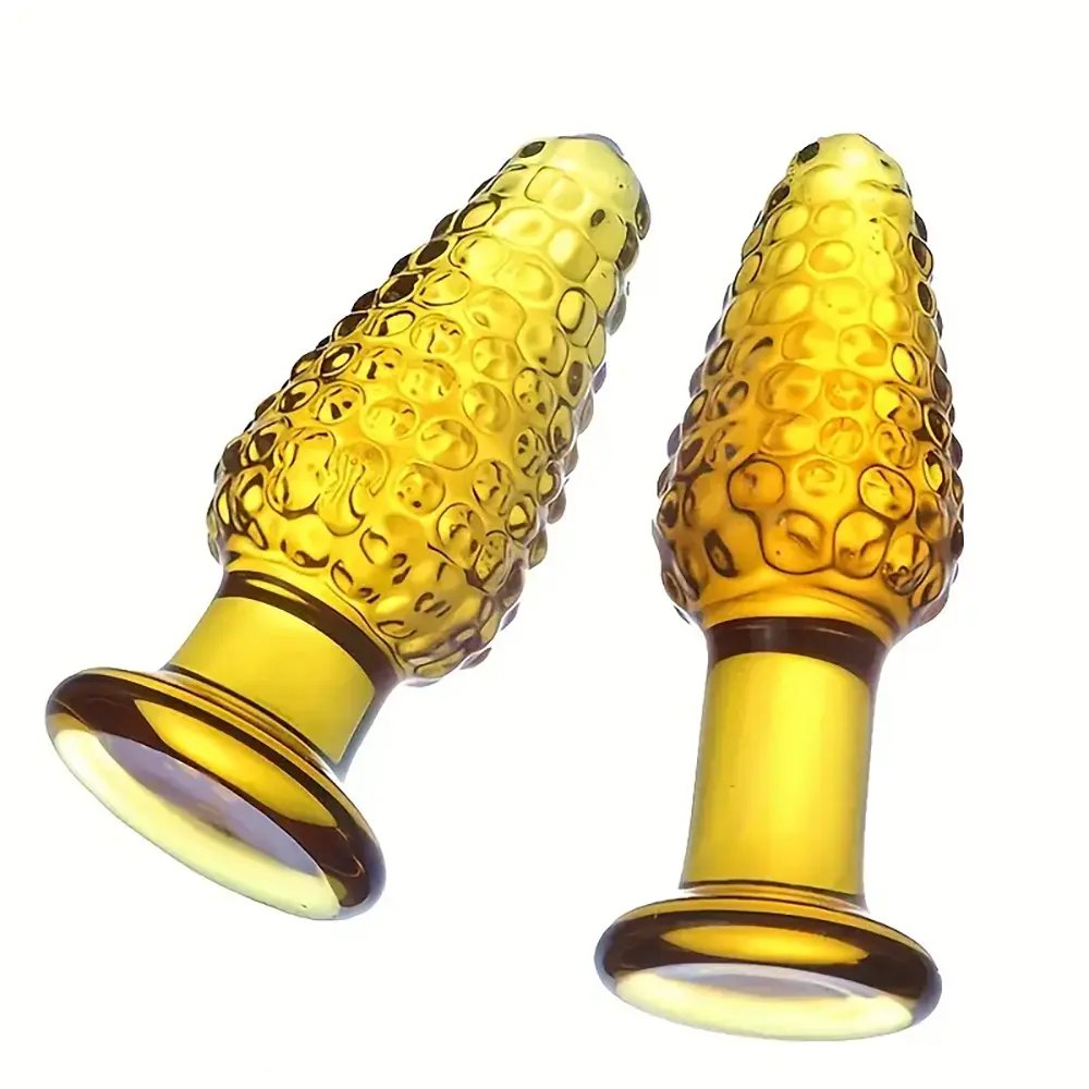 Golden glass textured anal plug, photo 9