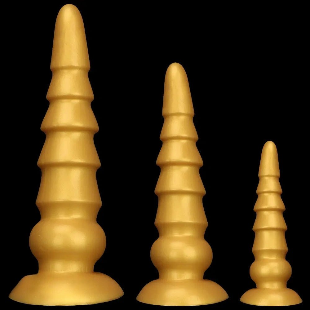 Gold graduated silicone anal plug, photo 1