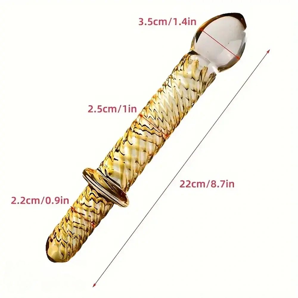 Golden pattern glass dildo with handle, photo 5