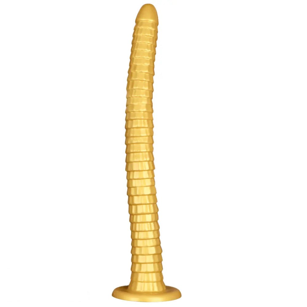 Gold ribbed silicone giant dildo, photo 1