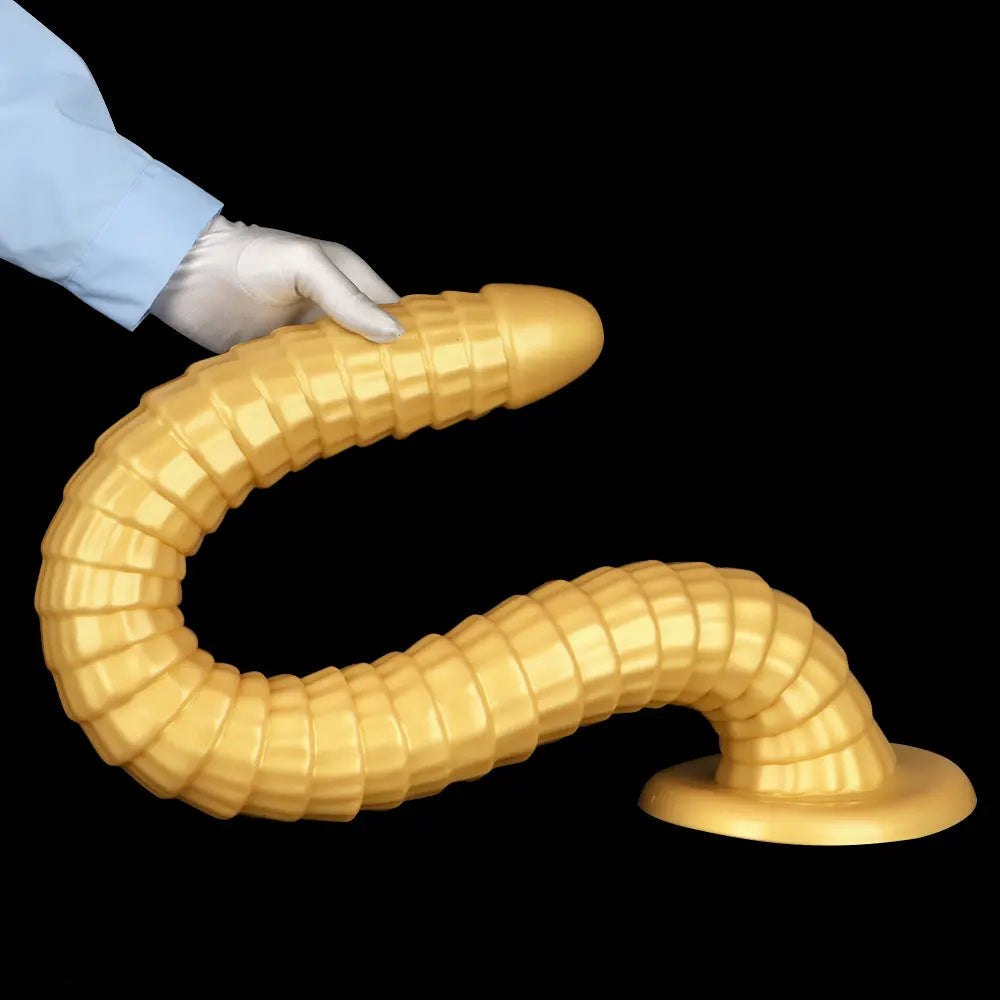 Gold ribbed silicone giant dildo, photo 11