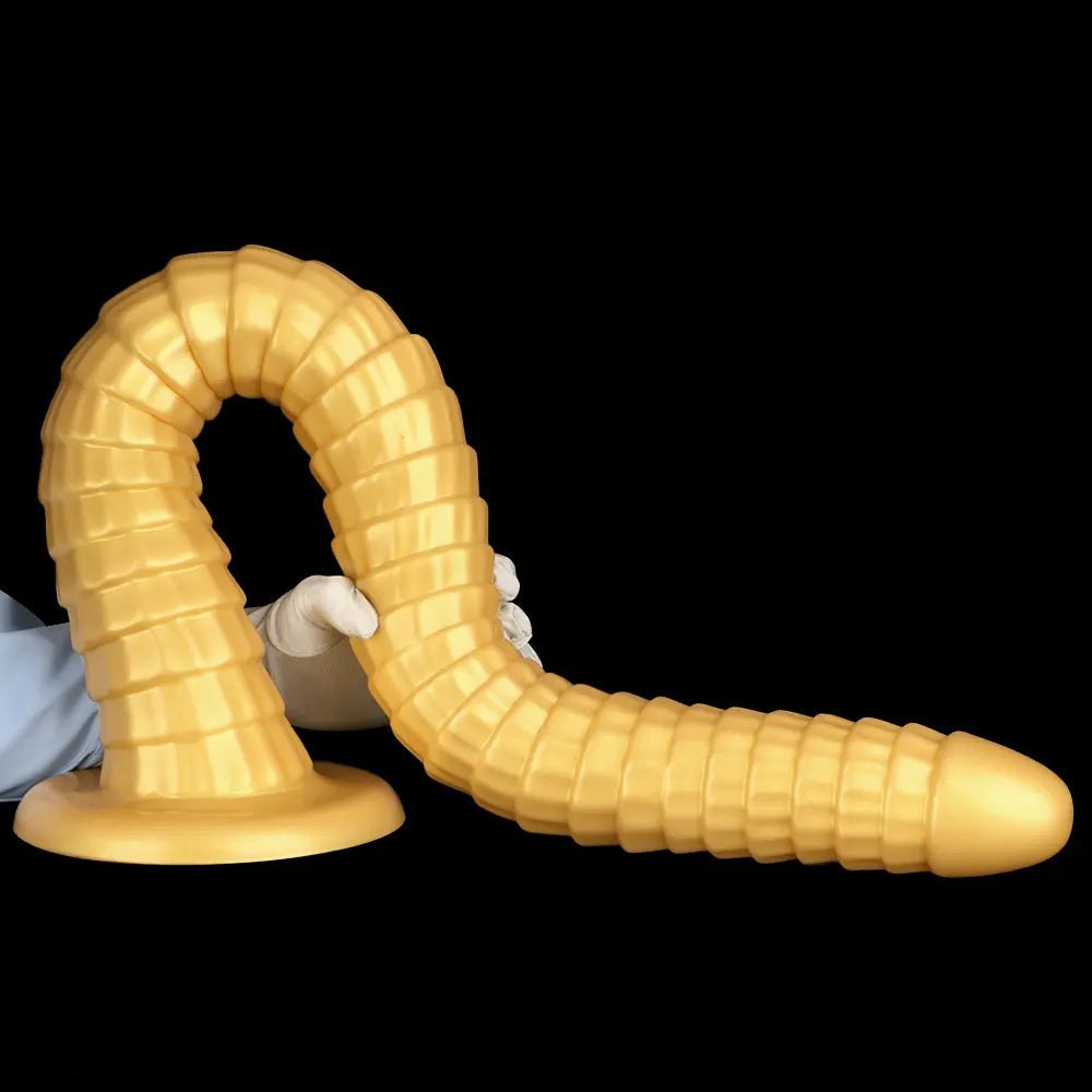 Gold ribbed silicone giant dildo, photo 12