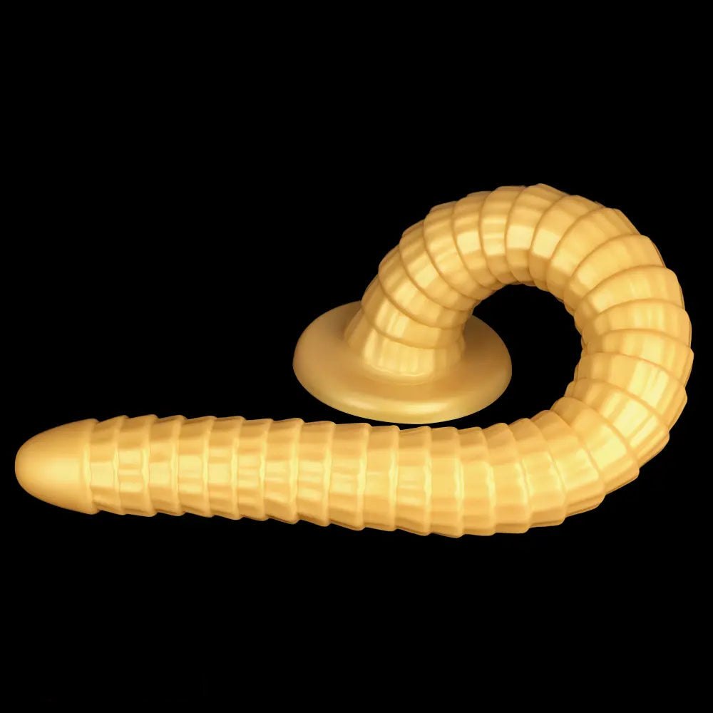 Gold ribbed silicone giant dildo, photo 13