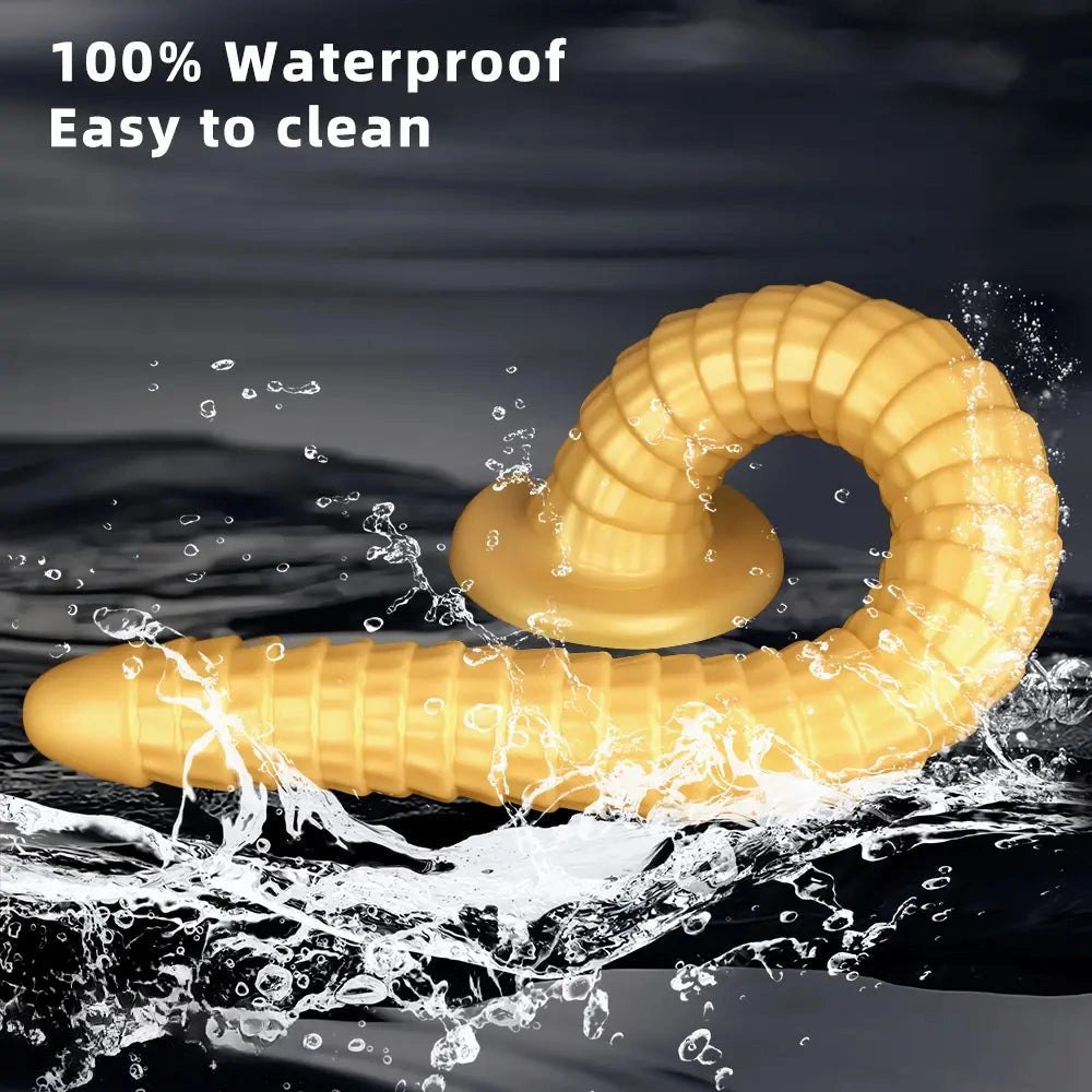 Gold ribbed silicone giant dildo, photo 14
