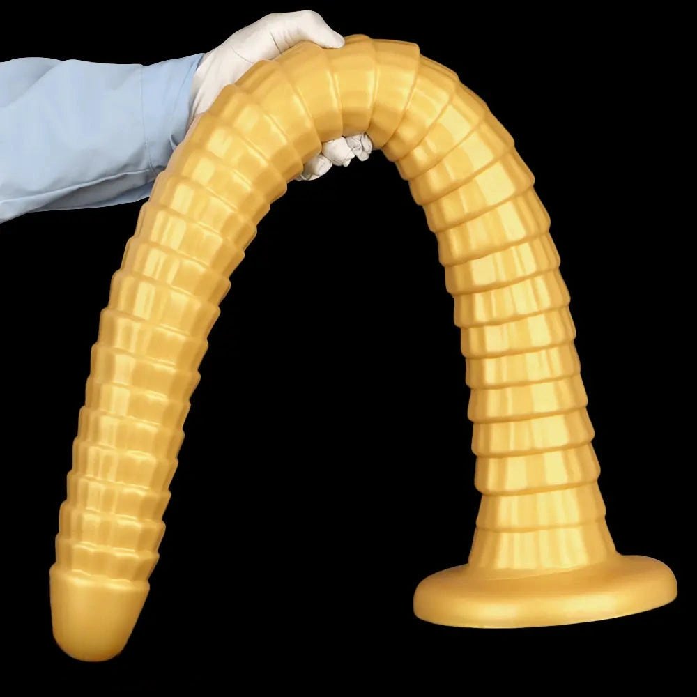 Gold ribbed silicone giant dildo, photo 15