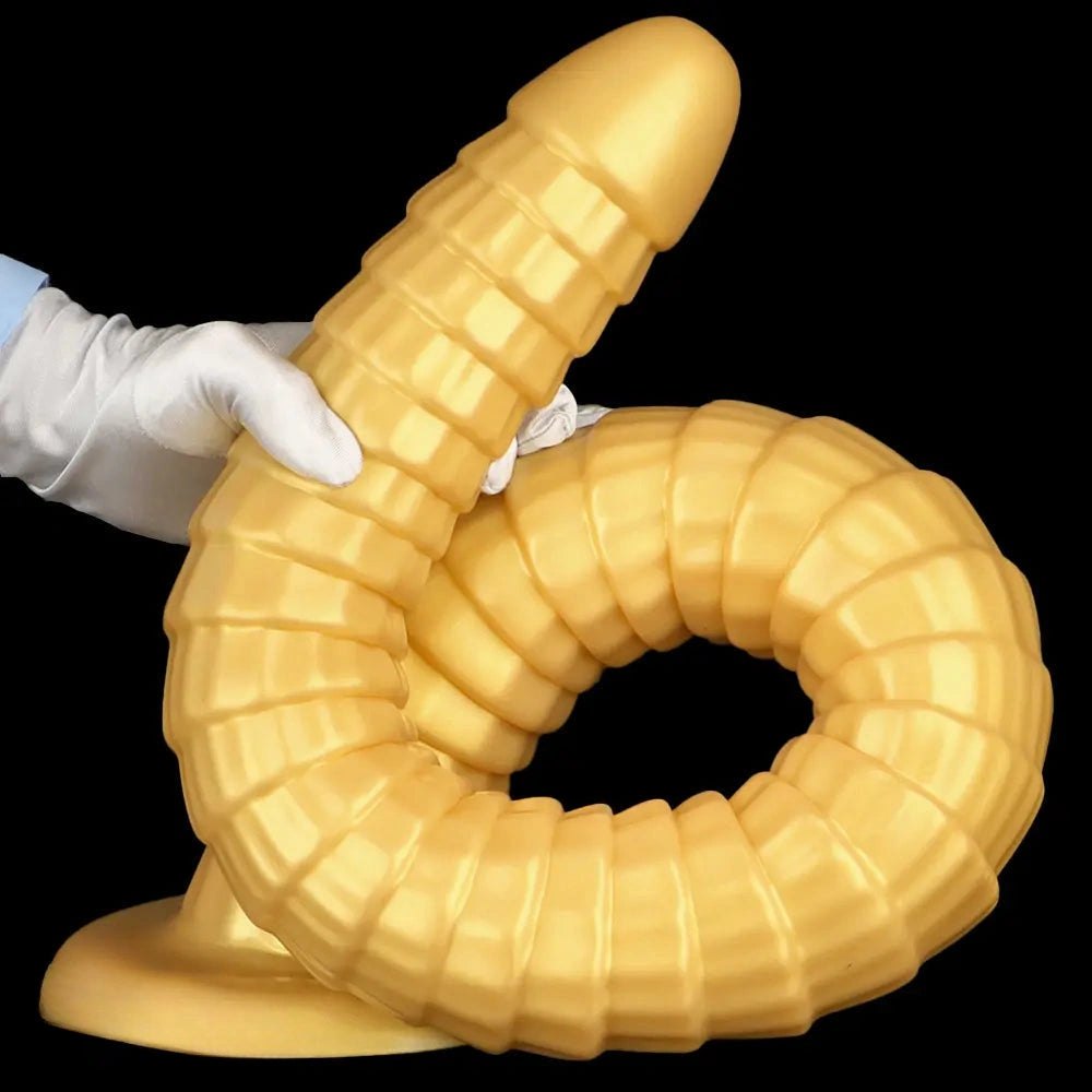 Gold ribbed silicone giant dildo, photo 2