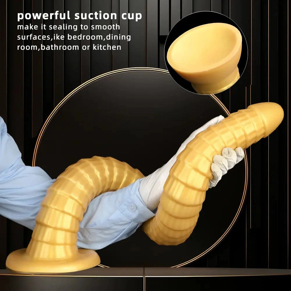 Gold ribbed silicone giant dildo, photo 5