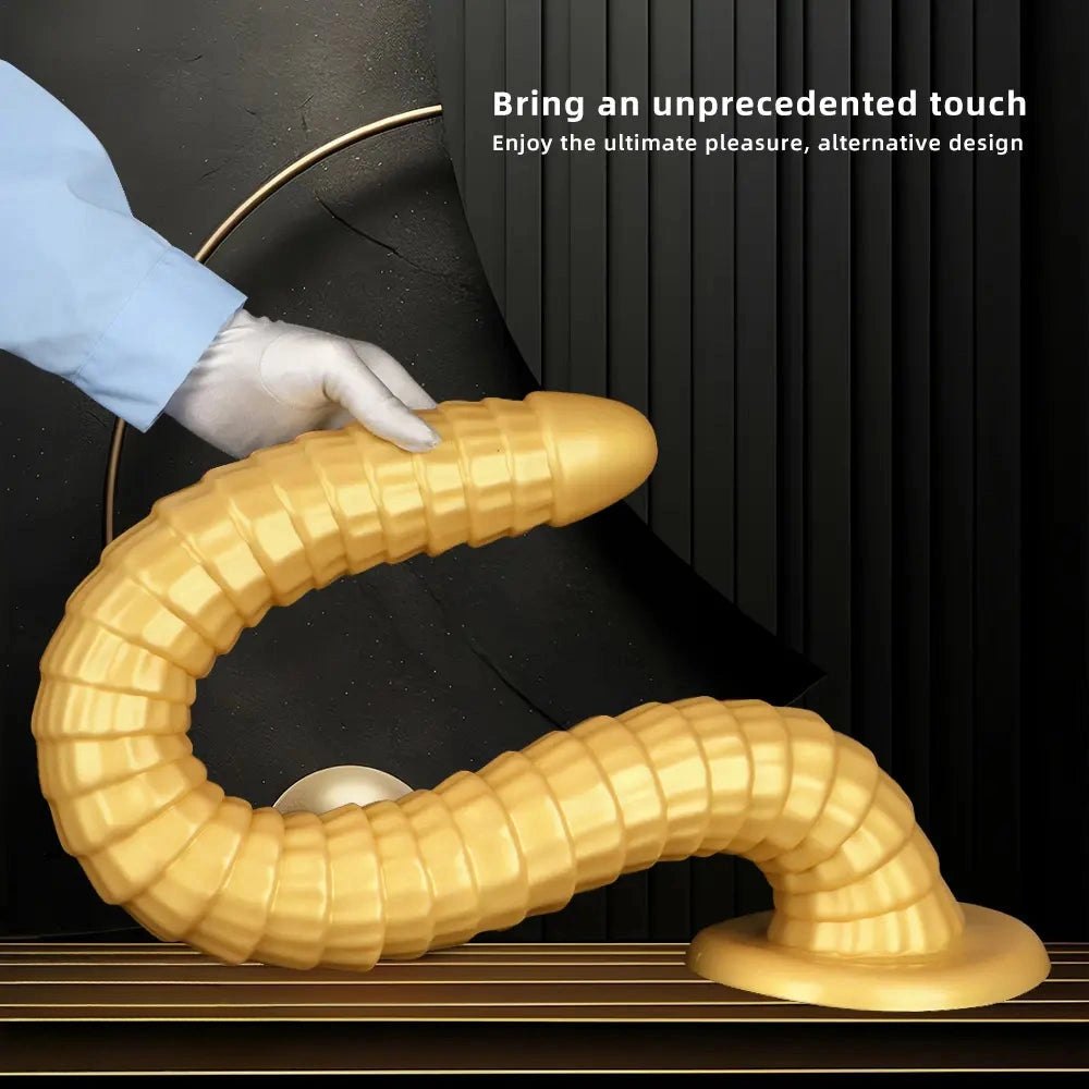 Gold ribbed silicone giant dildo, photo 6
