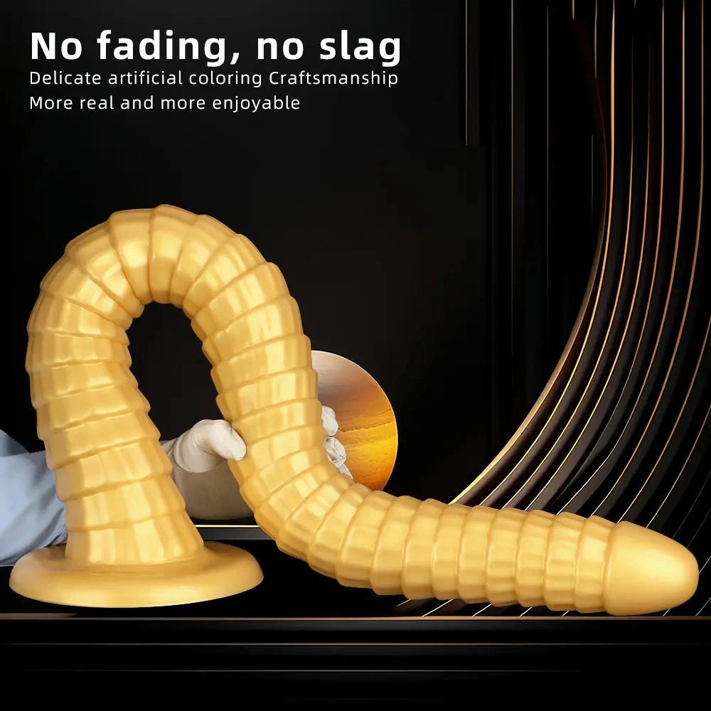 Gold ribbed silicone giant dildo, photo 7