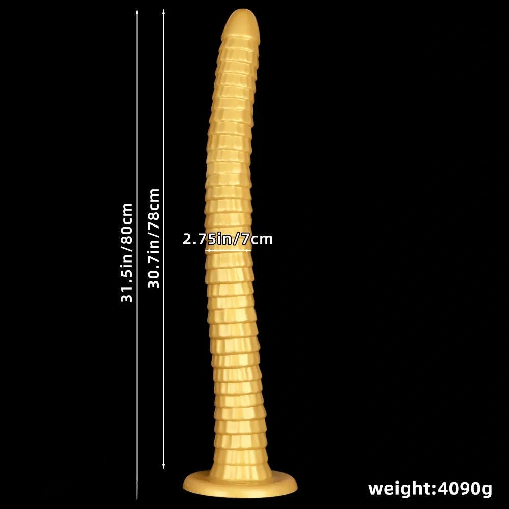 Gold ribbed silicone giant dildo, photo 8