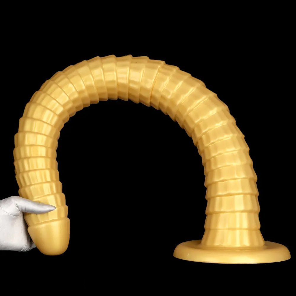 Gold ribbed silicone giant dildo, photo 9
