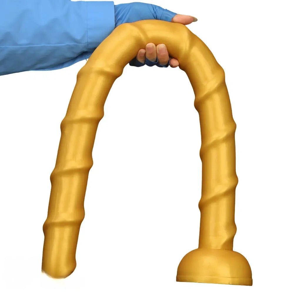 Gold ribbed long silicone dildo, photo 1