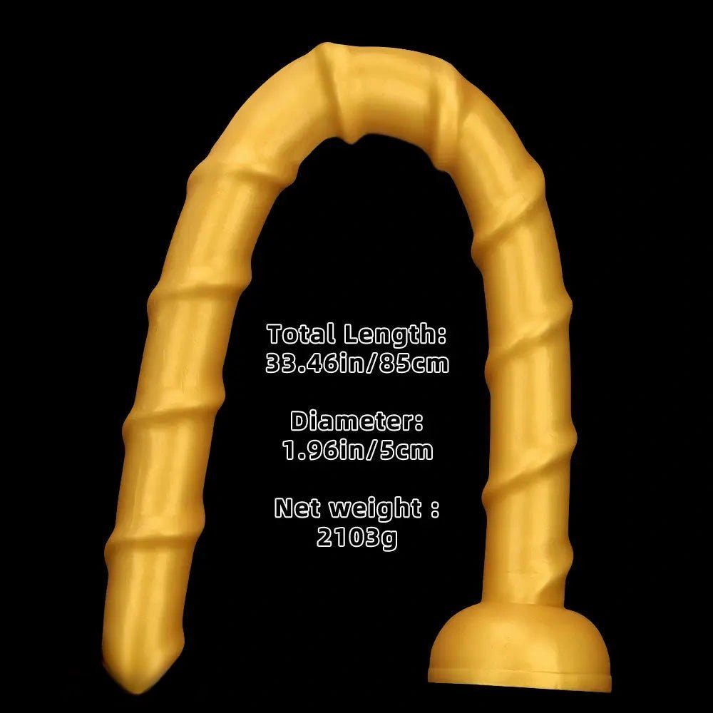 Gold ribbed long silicone dildo, photo 10