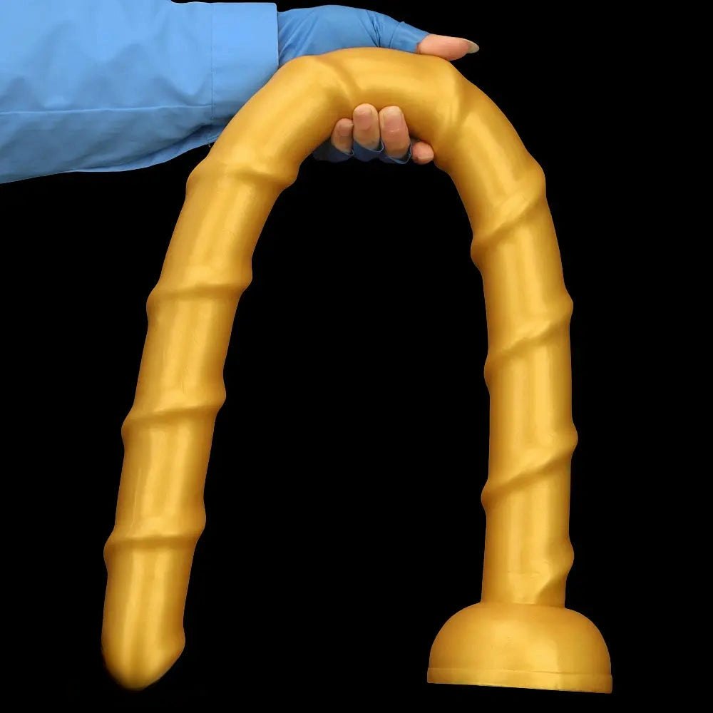 Gold ribbed long silicone dildo, photo 11