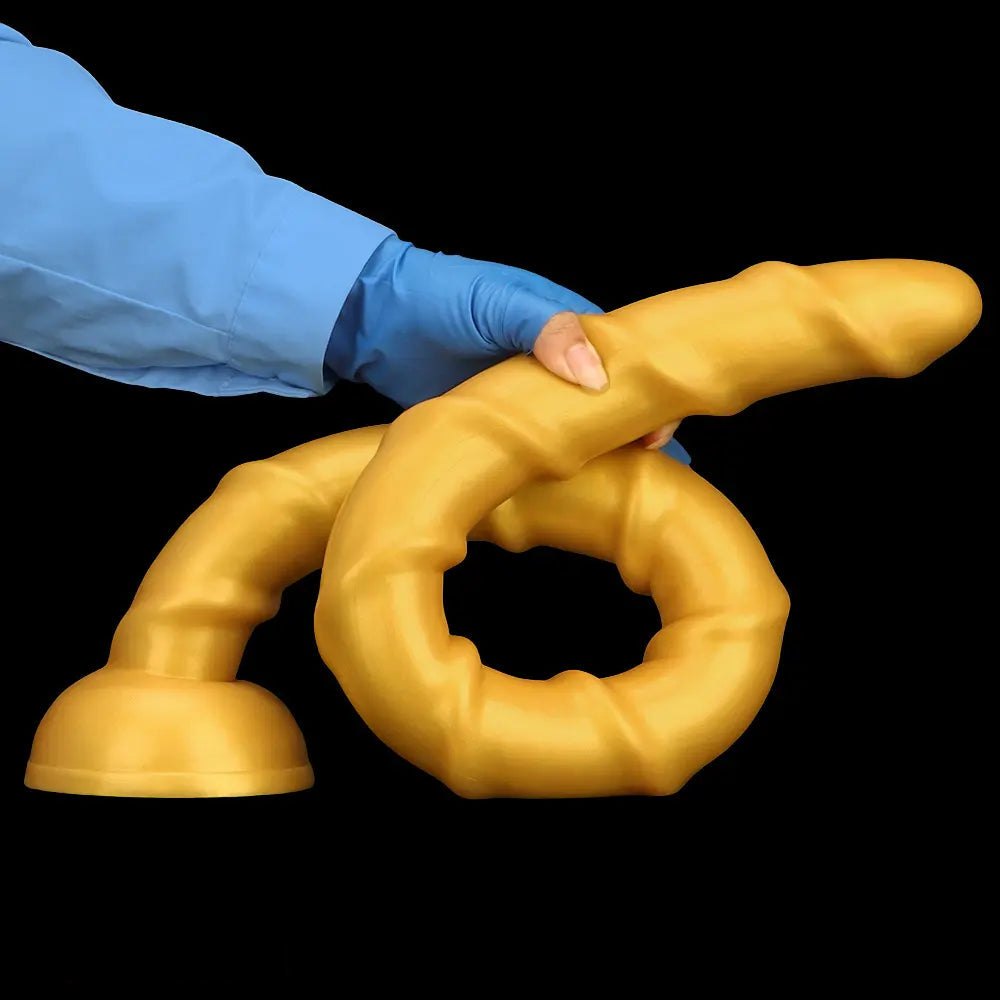 Gold ribbed long silicone dildo, photo 12