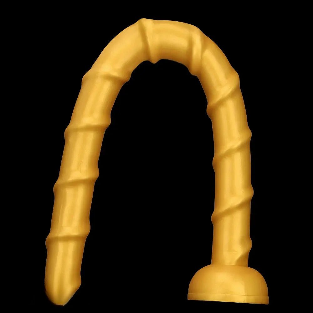 Gold ribbed long silicone dildo, photo 13