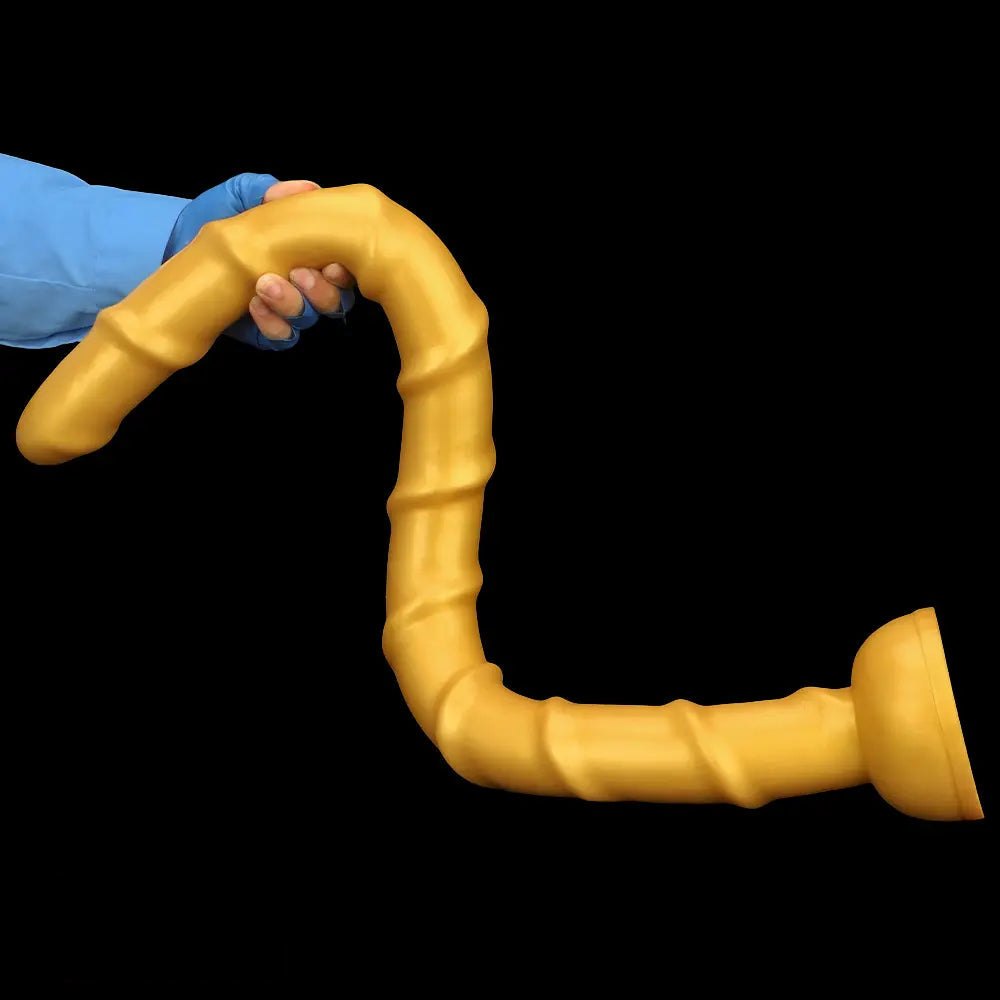 Gold ribbed long silicone dildo, photo 14