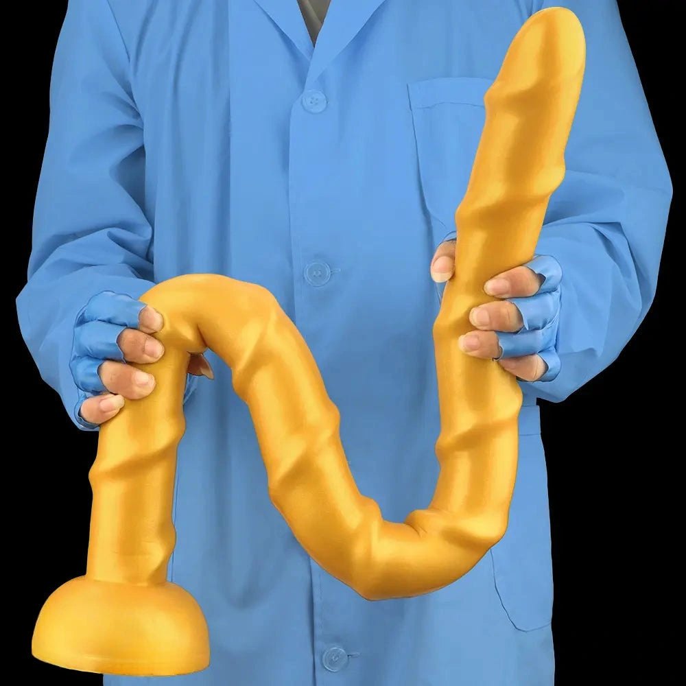 Gold ribbed long silicone dildo, photo 2