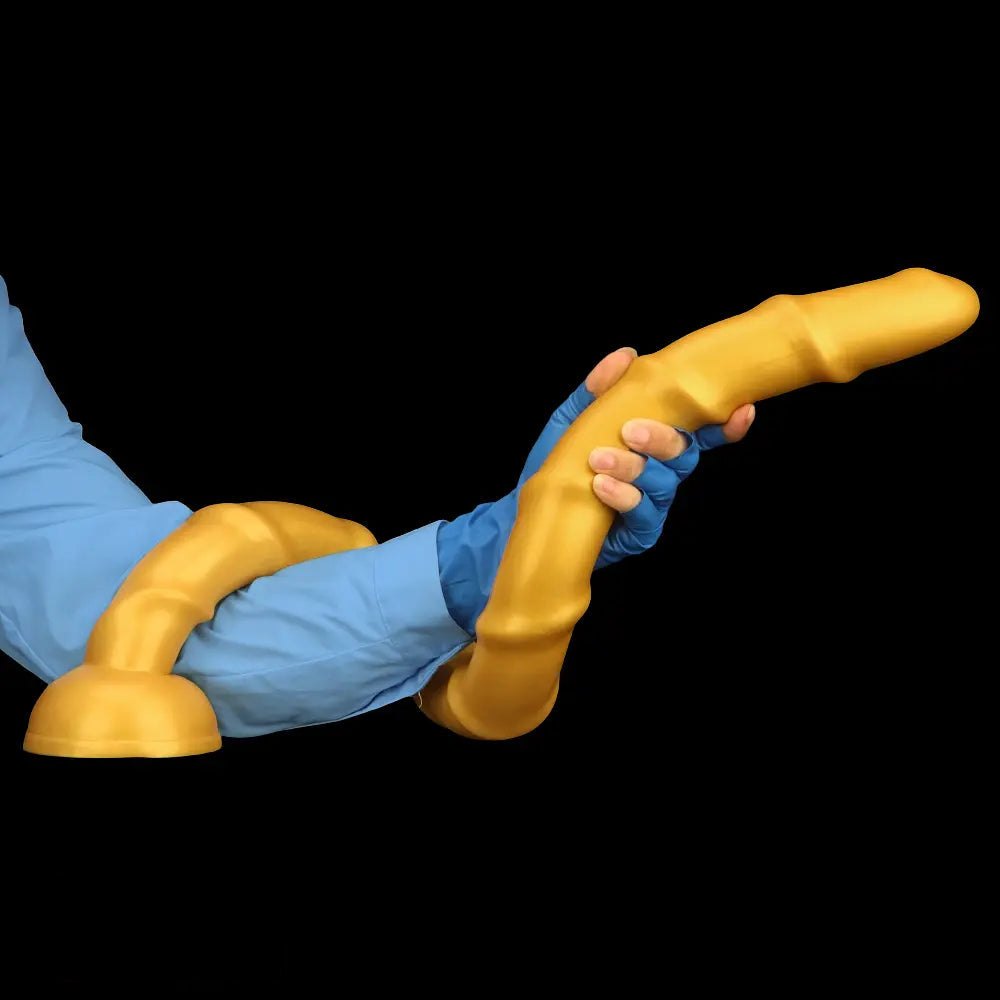 Gold ribbed long silicone dildo, photo 3