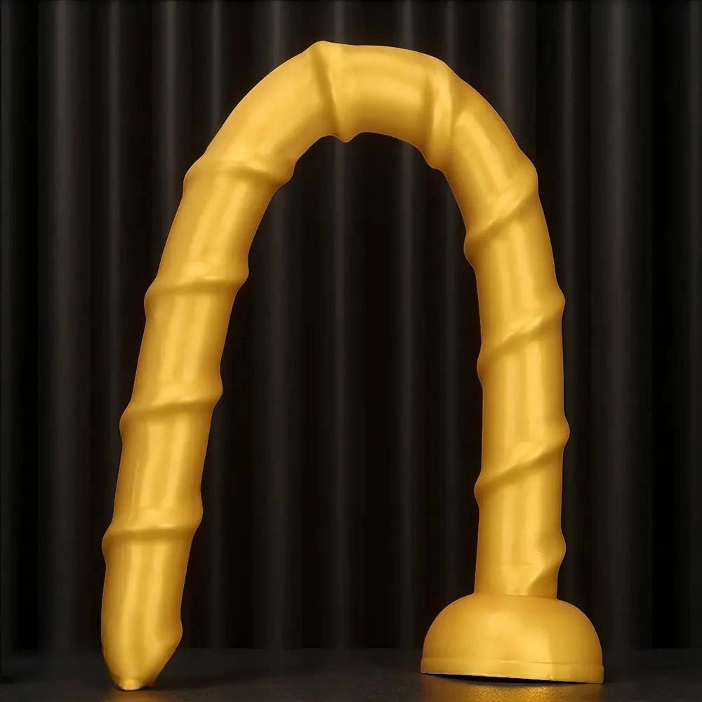 Gold ribbed long silicone dildo, photo 4