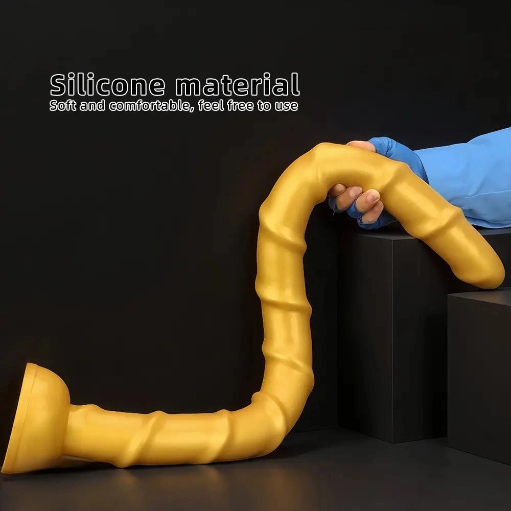 Gold ribbed long silicone dildo, photo 5
