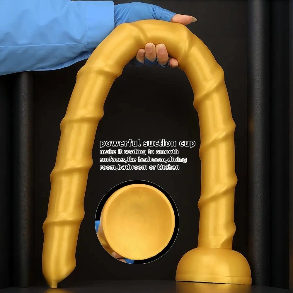Gold ribbed long silicone dildo, photo 6