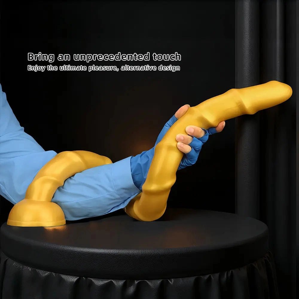 Gold ribbed long silicone dildo, photo 7
