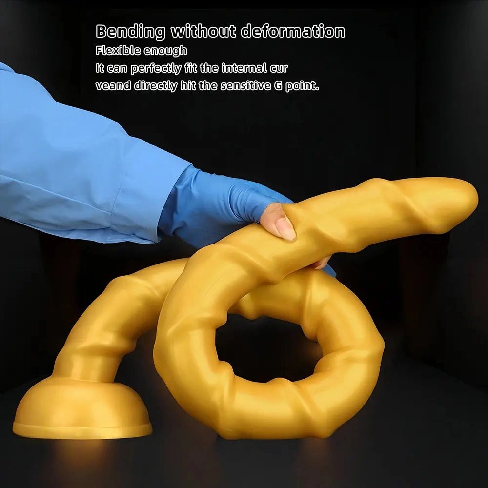 Gold ribbed long silicone dildo, photo 8