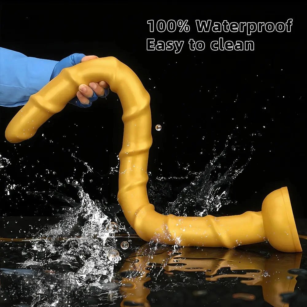 Gold ribbed long silicone dildo, photo 9