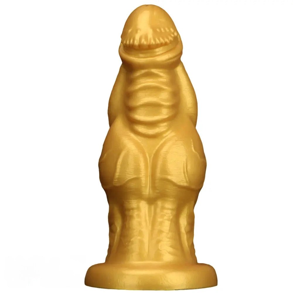 Gold ribbed silicone fantasy dildo, photo 1