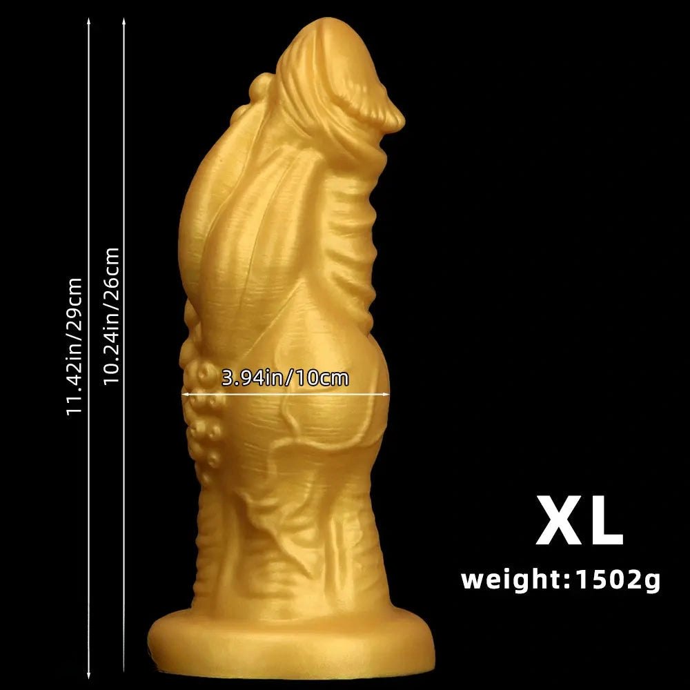 Gold ribbed silicone fantasy dildo, photo 11