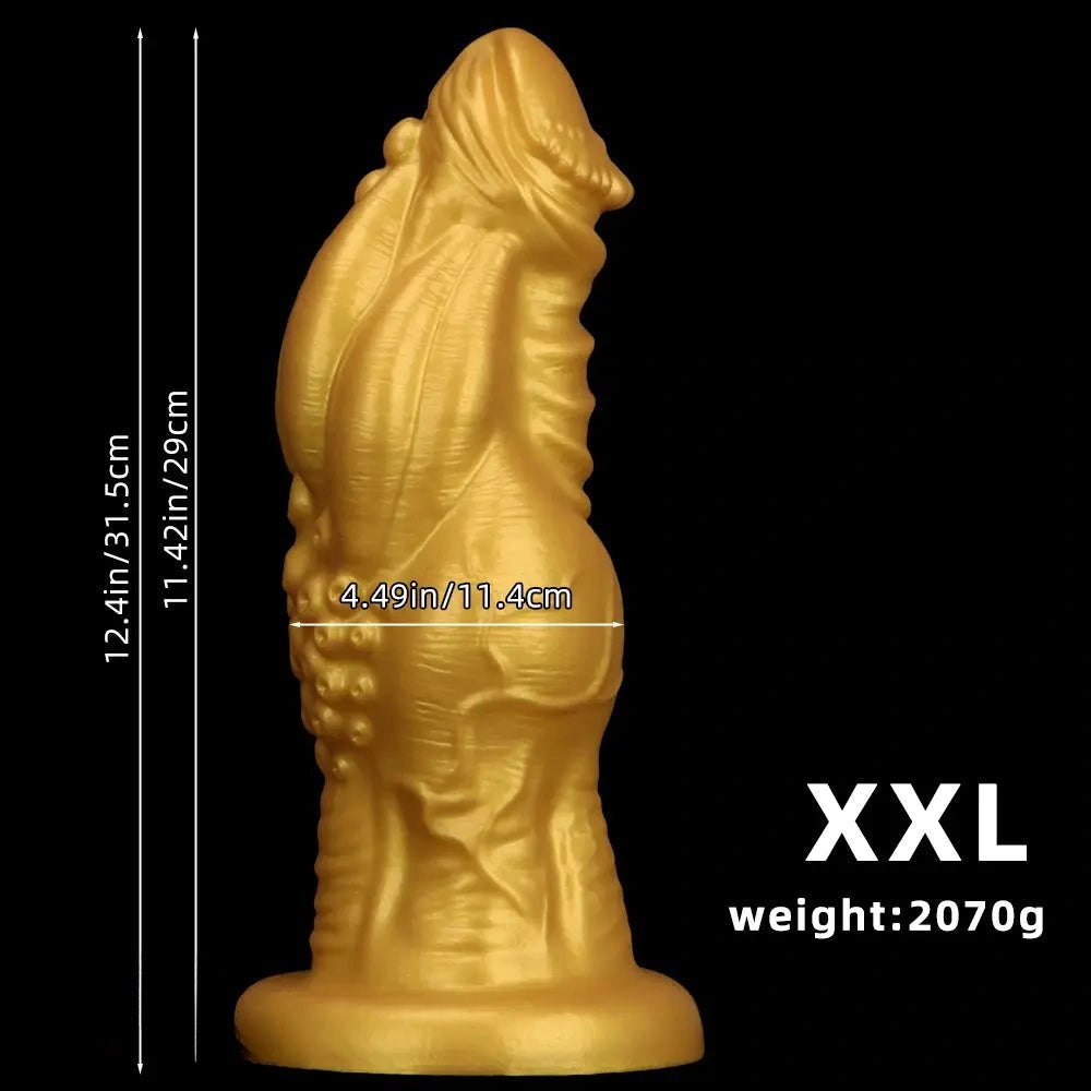 Gold ribbed silicone fantasy dildo, photo 13