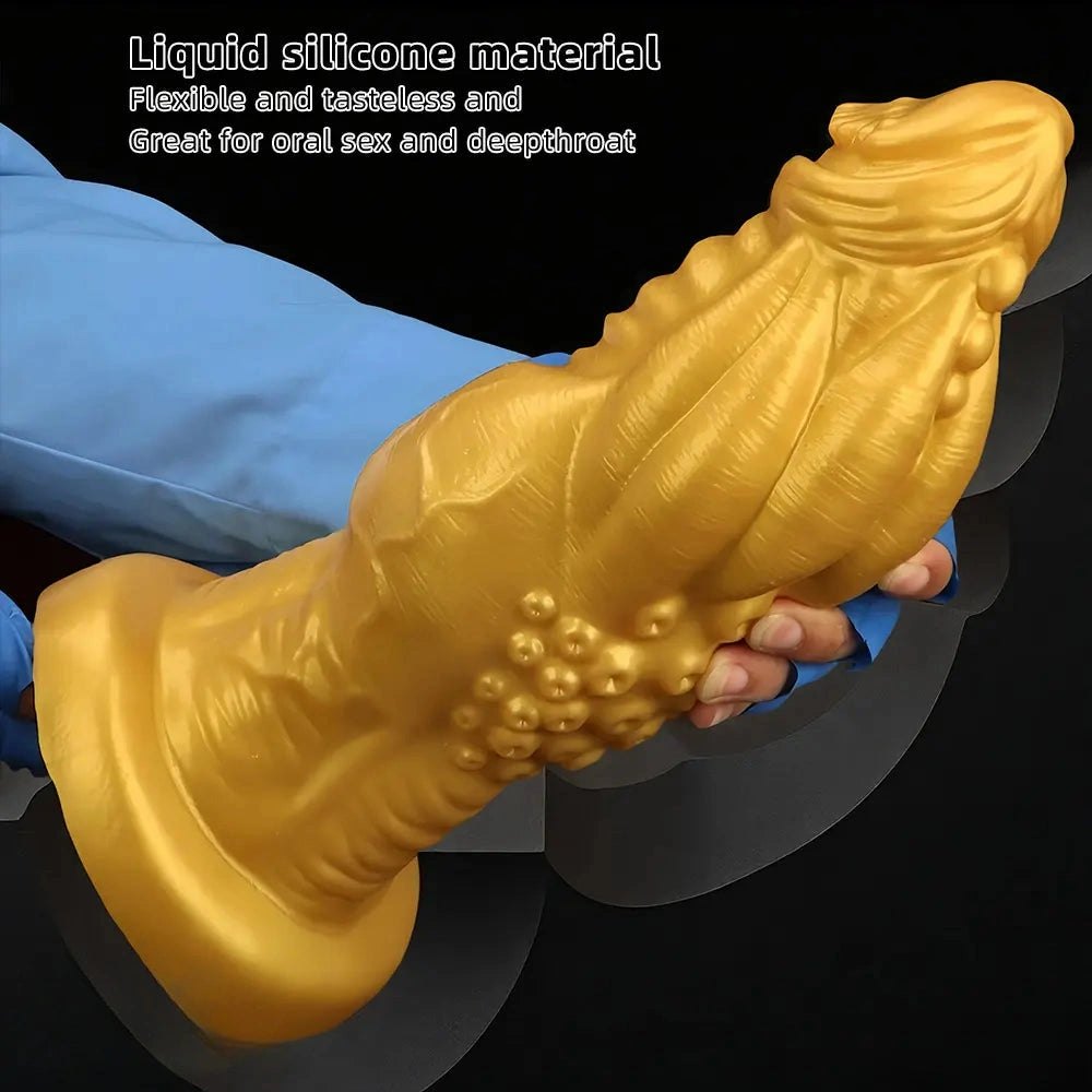 Gold ribbed silicone fantasy dildo, photo 5