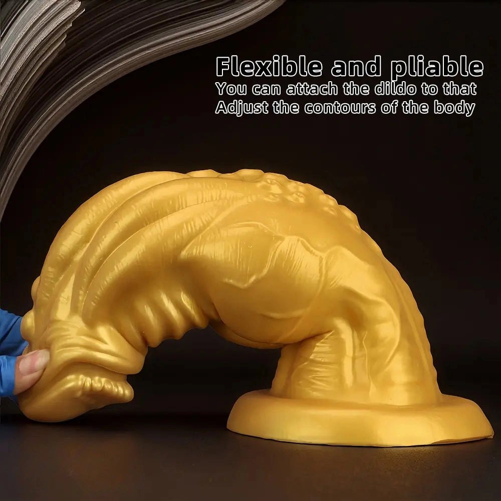 Gold ribbed silicone fantasy dildo, photo 6